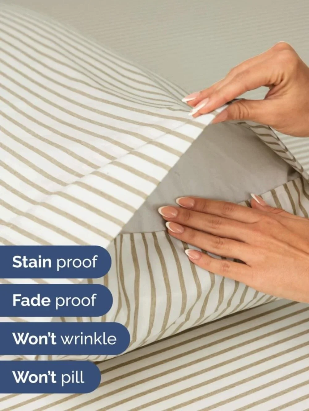 Extra Deep King Sheet Set - 6 Piece Cooling & Breathable Bedding - Beige Stripes